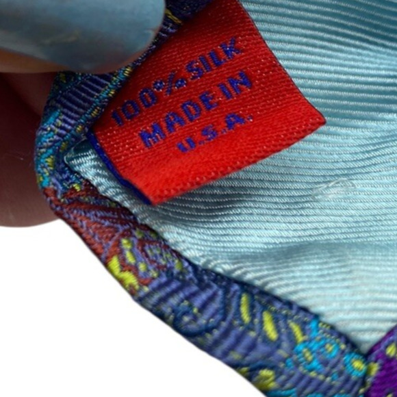 Robert Graham Tie 100% Silk Textured Blue Green Geometric Floral Designer Preppy - Picture 10 of 10